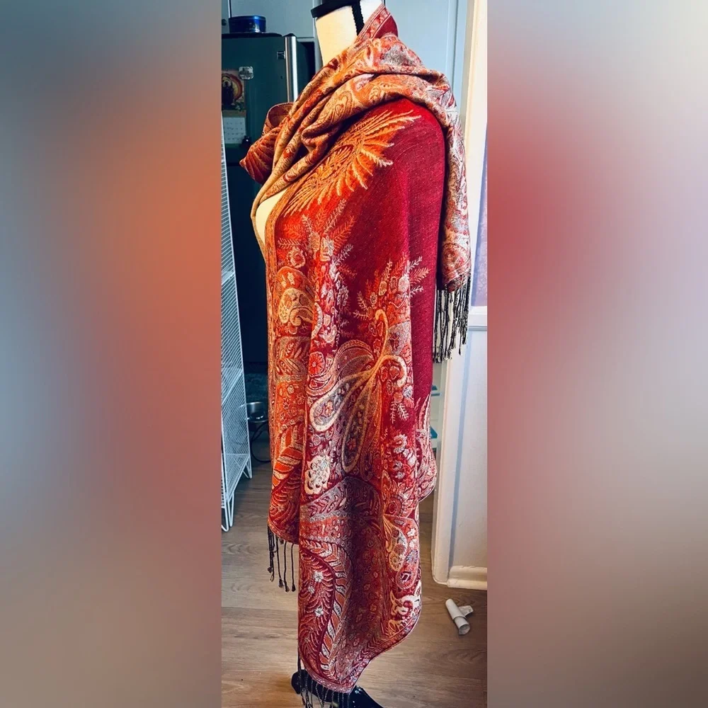 Vibrant Exquisite Red and Gold Paisley Wrap